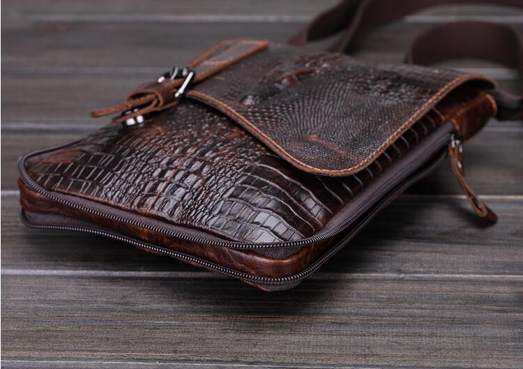 Sac Messenger Cuir Véritable Vintage — Motif Alligator — Style Artisanal Thaï Premium