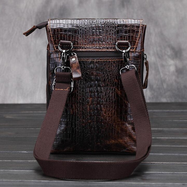Sac Messenger Cuir Véritable Vintage — Motif Alligator — Style Artisanal Thaï Premium
