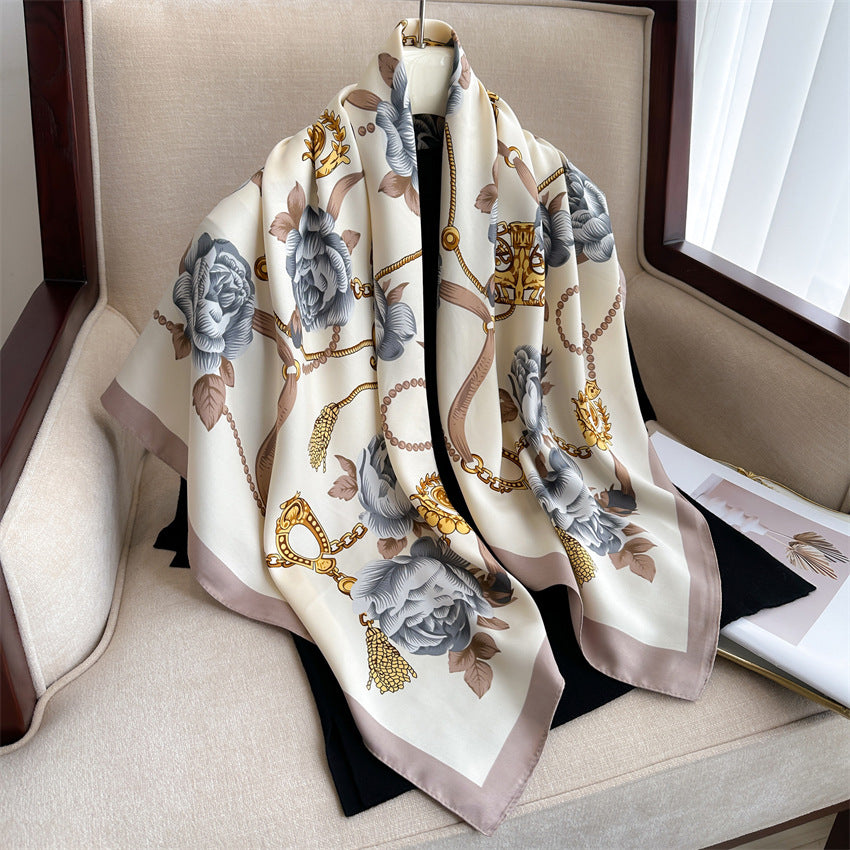 Foulard Carré Imprimé Style Thaï — 90x90cm — Doux, Léger & Élégant