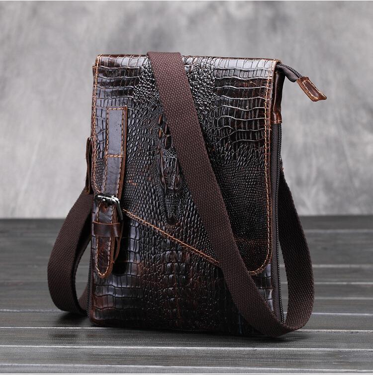 Sac Messenger Cuir Véritable Vintage — Motif Alligator — Style Artisanal Thaï Premium