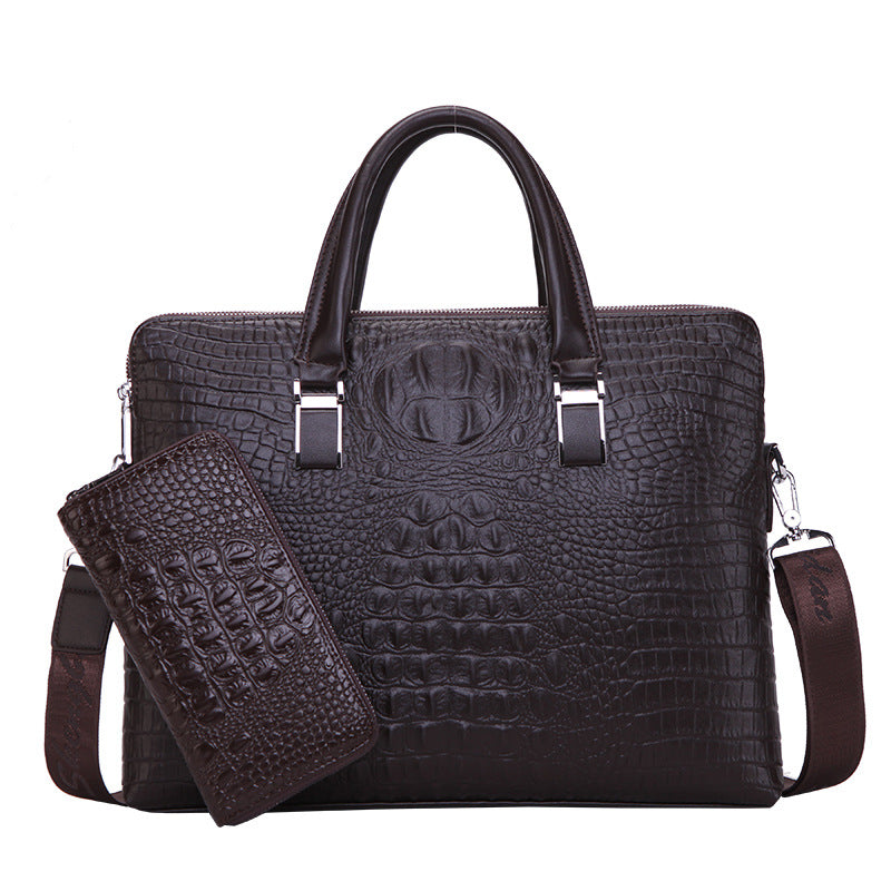 Sac Business Homme Cuir PU Texture Croco — Noir, Bleu & Marron