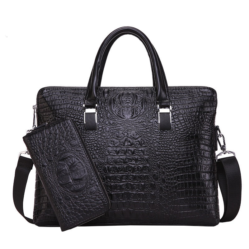 Sac Business Homme Cuir PU Texture Croco — Noir, Bleu & Marron