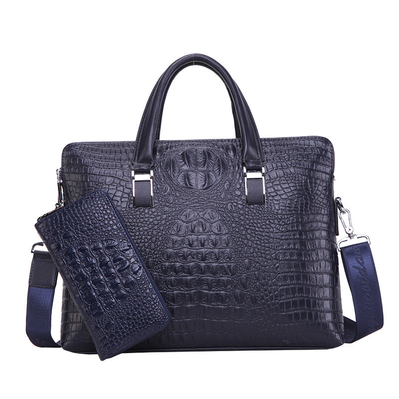 Sac Business Homme Cuir PU Texture Croco — Noir, Bleu & Marron