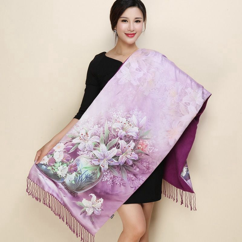 Grand Châle en Soie Thaïe — Motifs Floraux — 190x52cm — 19 Coloris