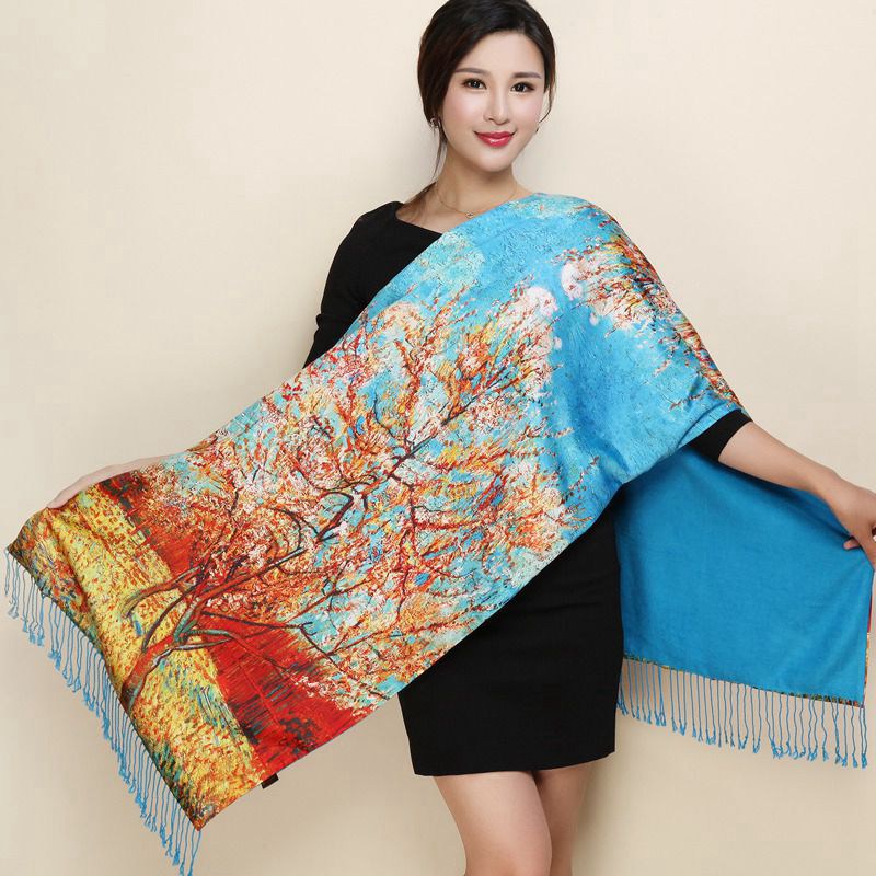 Grand Châle en Soie Thaïe — Motifs Floraux — 190x52cm — 19 Coloris