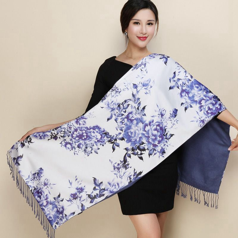 Grand Châle en Soie Thaïe — Motifs Floraux — 190x52cm — 19 Coloris