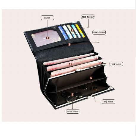 Portefeuille Long Cuir Véritable Femme — Zippé Grande Capacité — 4 Coloris