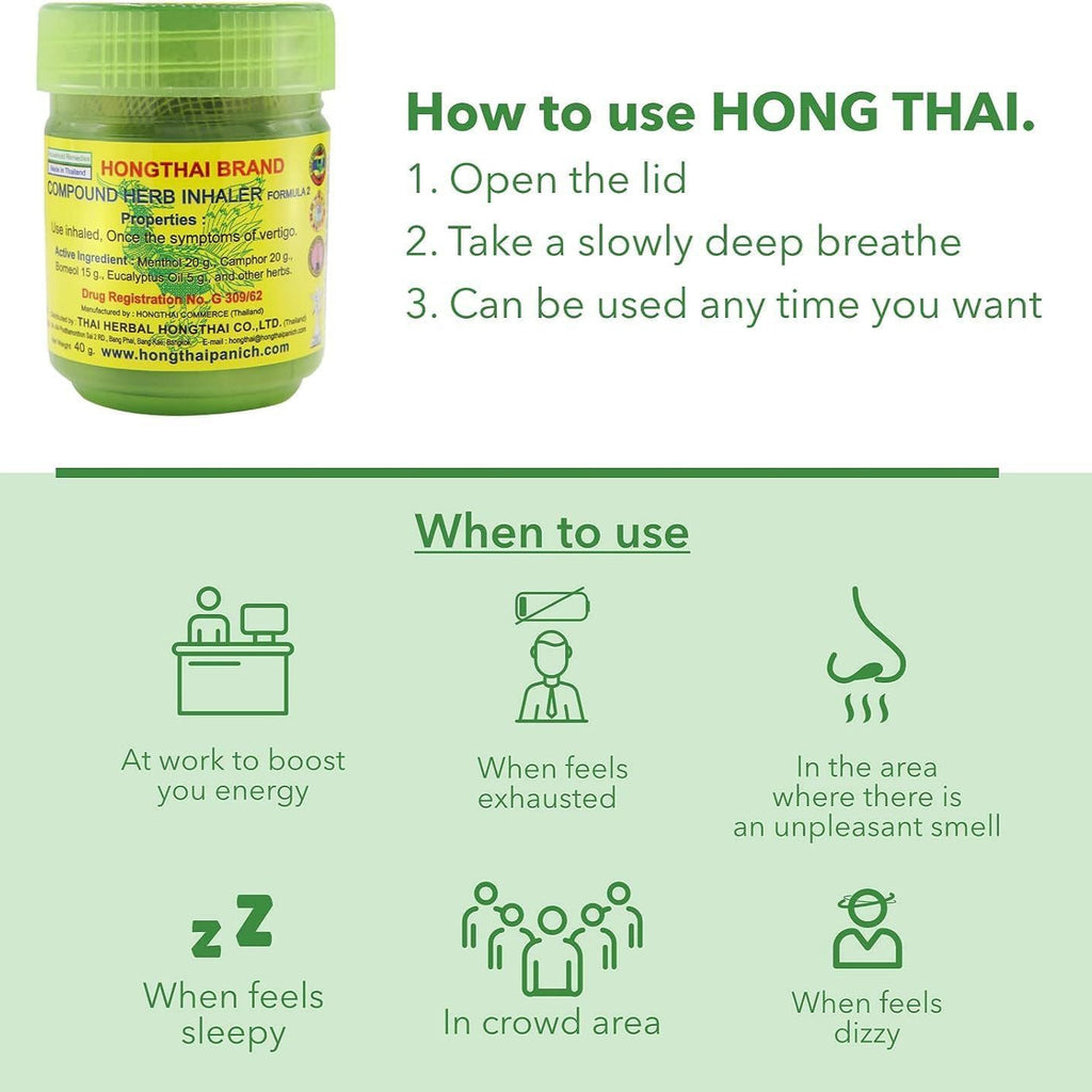 Inhalateur aux Herbes Thaïes Hongthai — Lot de 3 — Original Thaïlande