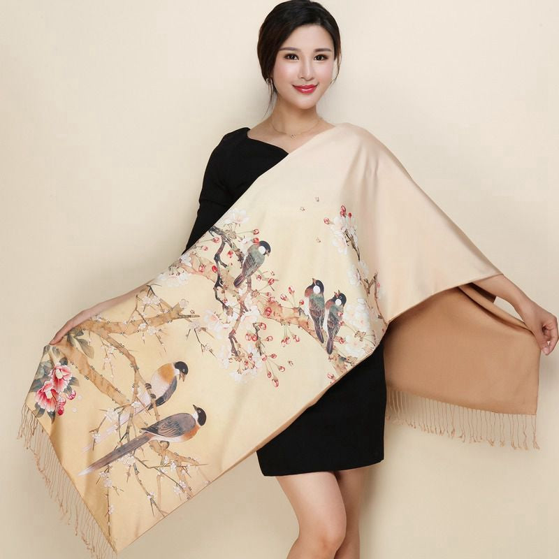 Grand Châle en Soie Thaïe — Motifs Floraux — 190x52cm — 19 Coloris