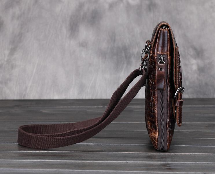 Sac Messenger Cuir Véritable Vintage — Motif Alligator — Style Artisanal Thaï Premium