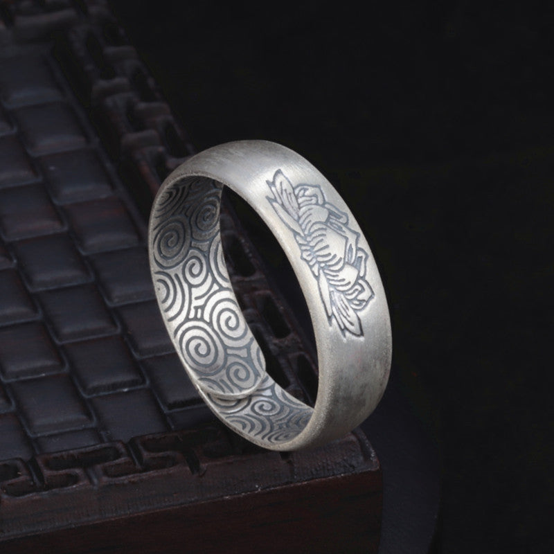 Bague Lotus Thaïe Ajustable — Finition Argentée — Symbole de Pureté