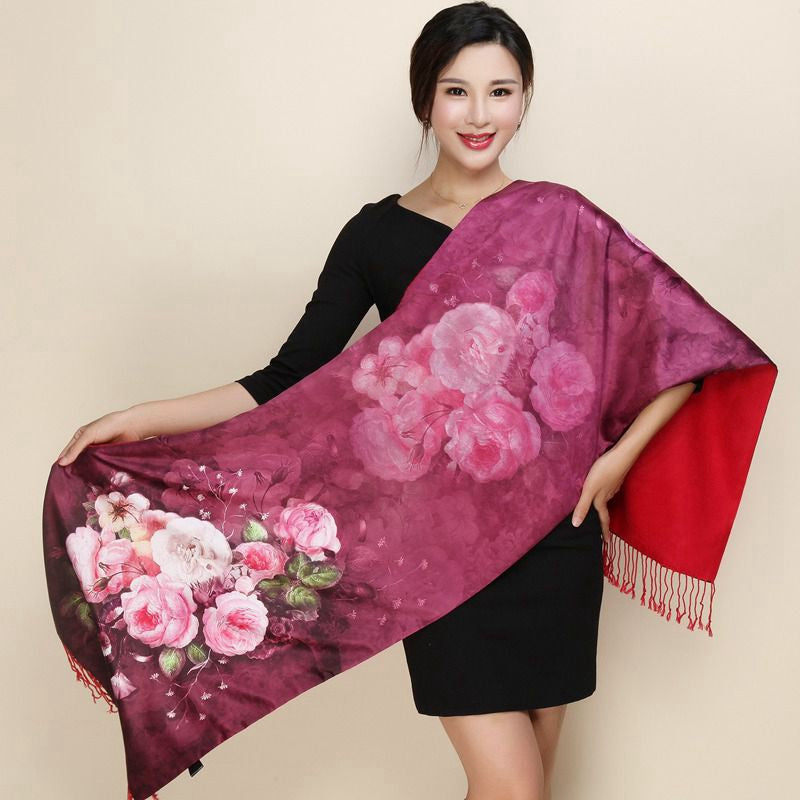 Grand Châle en Soie Thaïe — Motifs Floraux — 190x52cm — 19 Coloris