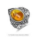 Bague Fleur Vintage Argent Sterling 925 & Pierre d'Ambre Naturelle — Tailles 6 à 10