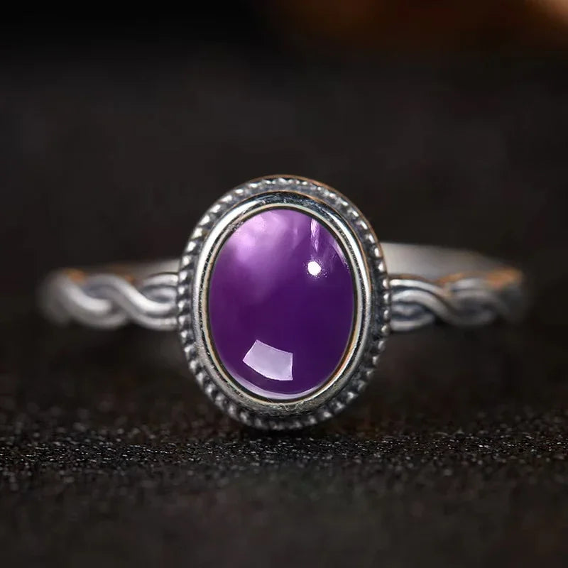 Bague Argent 925 Pierre de Lune Naturelle & Onyx — Vintage Torsadée Thaïe — Tailles 6 à 10