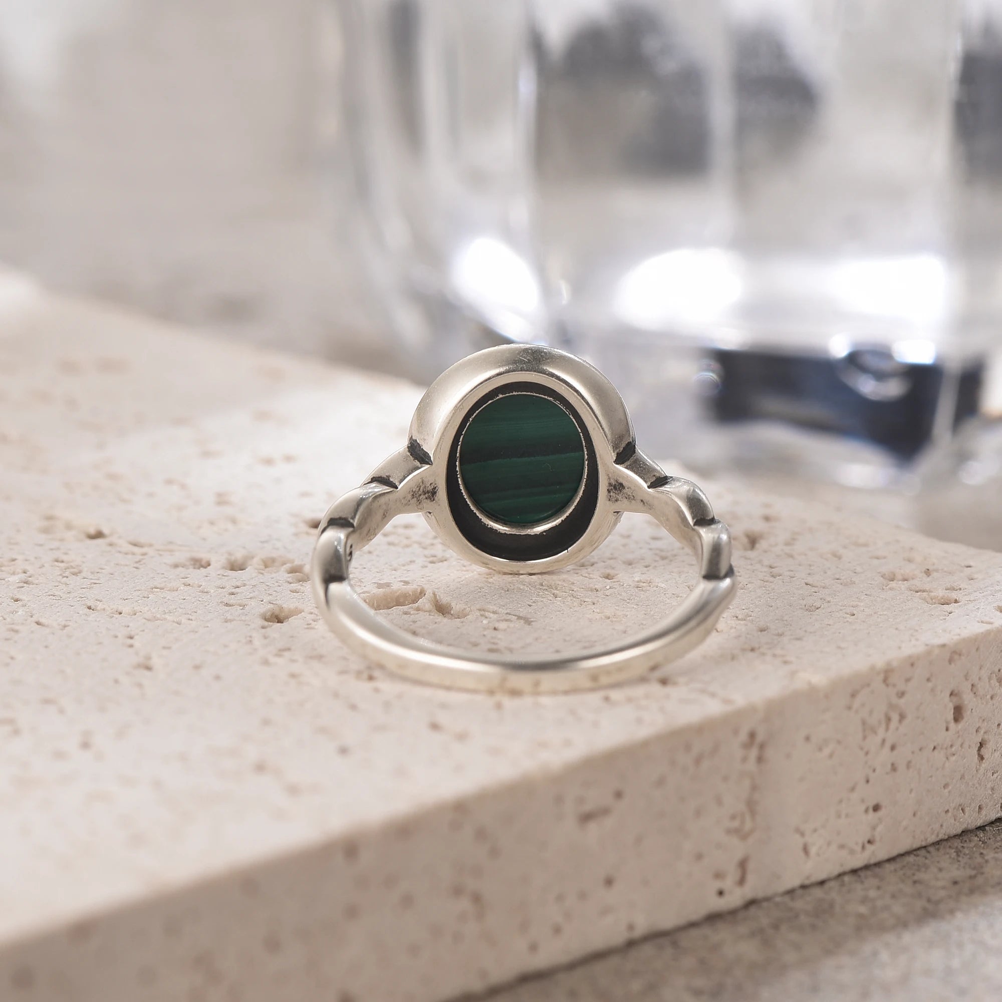 Bague Argent 925 Pierre de Lune Naturelle & Onyx — Vintage Torsadée Thaïe — Tailles 6 à 10
