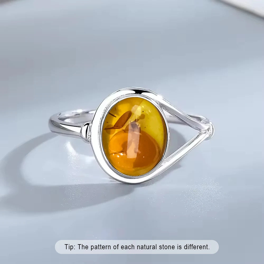 Bague Fleur Vintage Argent Sterling 925 & Pierre d'Ambre Naturelle — Tailles 6 à 10