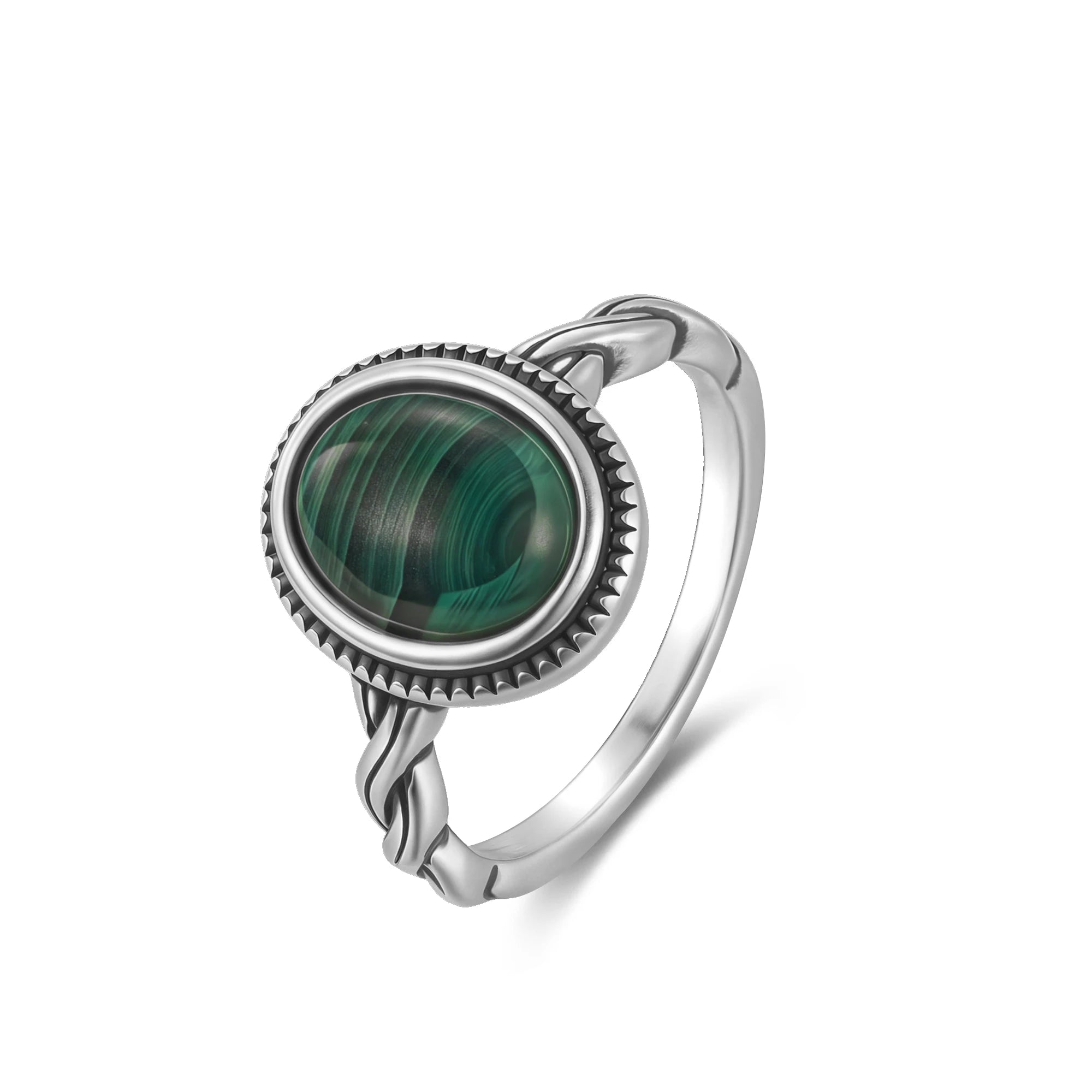 Bague Argent 925 Pierre de Lune Naturelle & Onyx — Vintage Torsadée Thaïe — Tailles 6 à 10