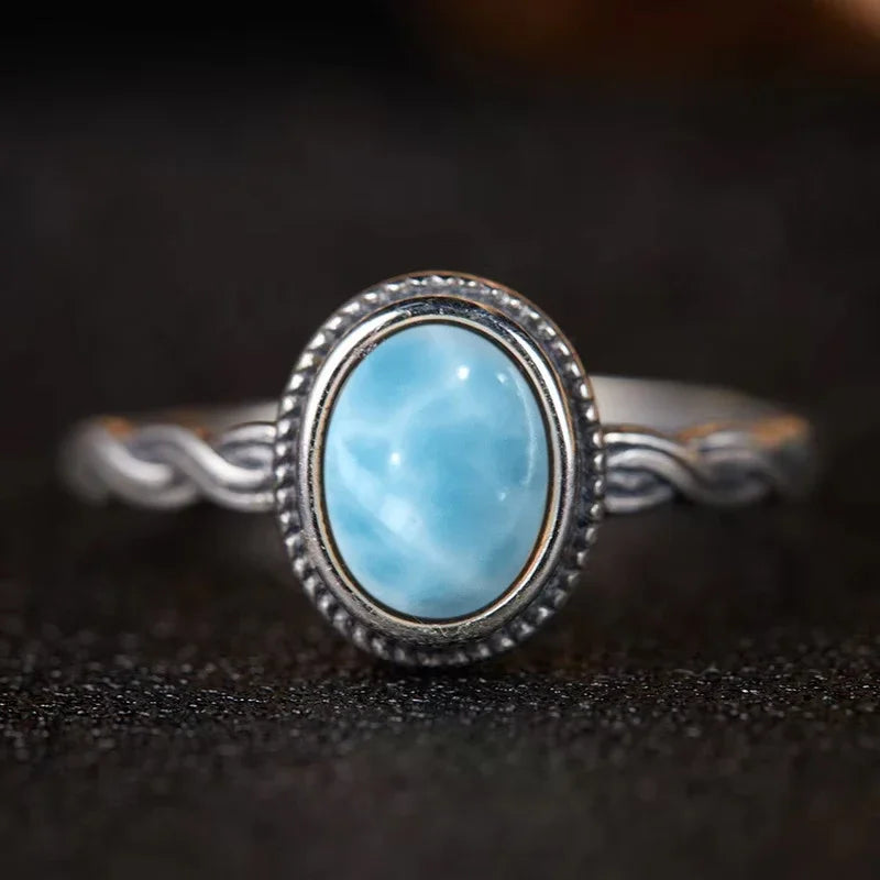 Bague Argent 925 Pierre de Lune Naturelle & Onyx — Vintage Torsadée Thaïe — Tailles 6 à 10