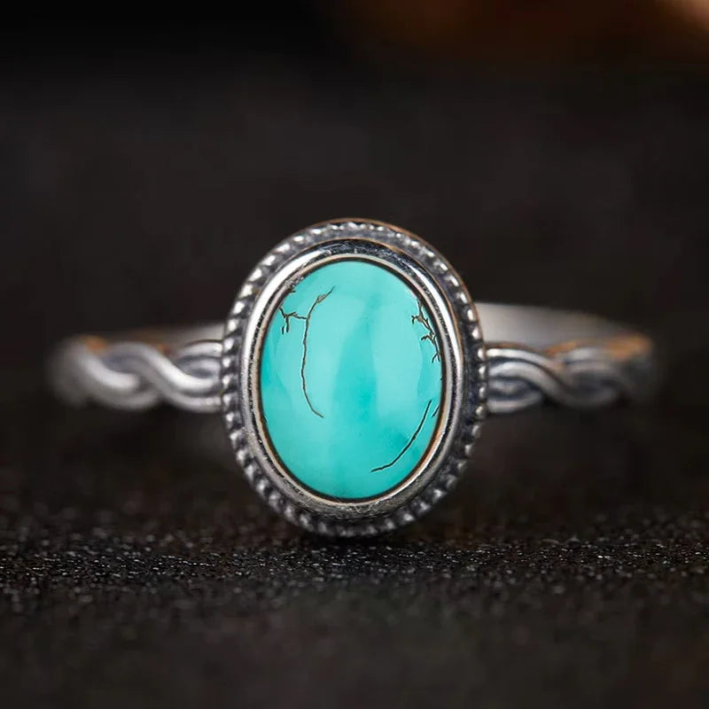 Bague Argent 925 Pierre de Lune Naturelle & Onyx — Vintage Torsadée Thaïe — Tailles 6 à 10