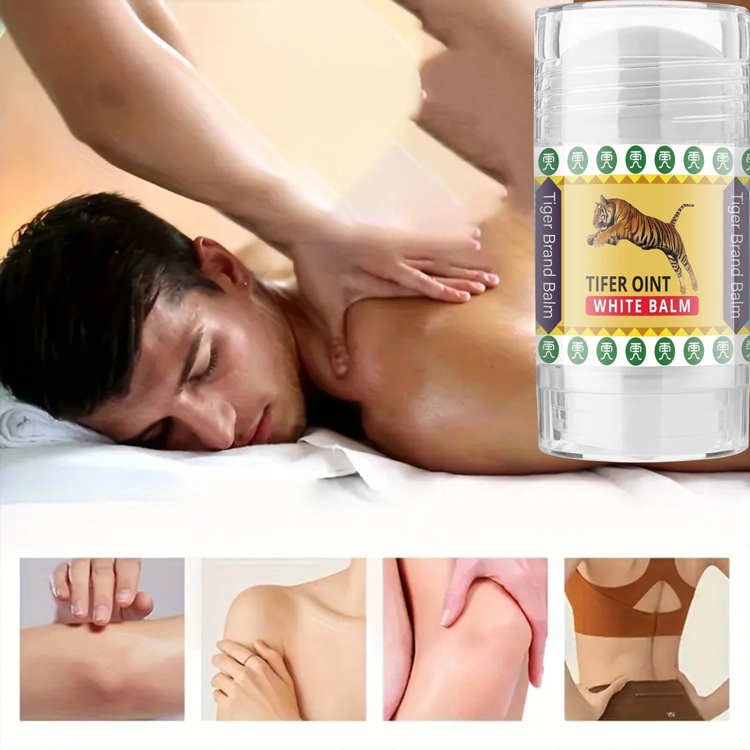 Stick Crème de Massage Tiger — Vitamines E & Huile d'Olive — Hydratant & Apaisant — 45g