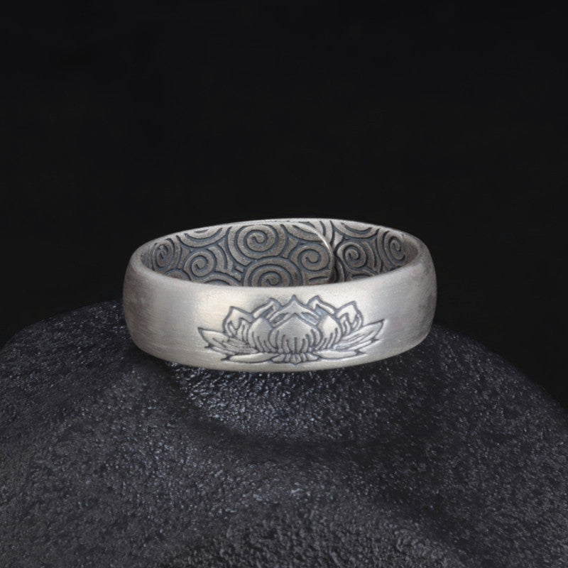 Bague Lotus Thaïe Ajustable — Finition Argentée — Symbole de Pureté