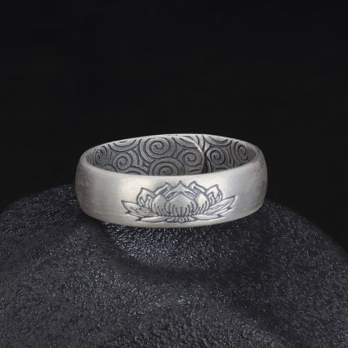 Bague Lotus Thaïe Ajustable — Finition Argentée — Symbole de Pureté